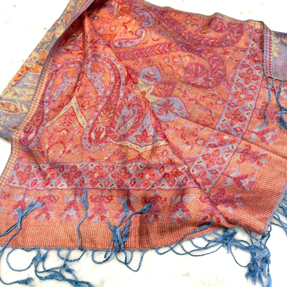 Paisley Scarf‎ Shawl Wrap Purple Red Floral Fringe Women's Accessory 26x70
